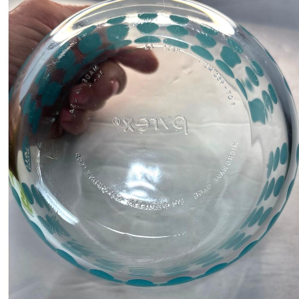 PYREX 100TH ANNIVERSARY 1915 LIME AND AQUA DOT GLASS STORAGE BOWLS-Set of 2 - Picture 8 of 9